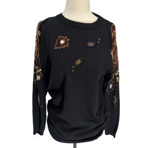VINTAGE 1980's Rino Rossi Black Embellished Sequin Sweater Size S